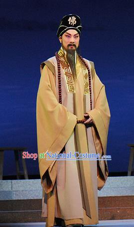 Dongpo And Zhaoyun Chinese Guangdong Opera Monk Apparels Costumes and Headwear Traditional Cantonese Opera Laosheng Garment Elderly Male Clothing