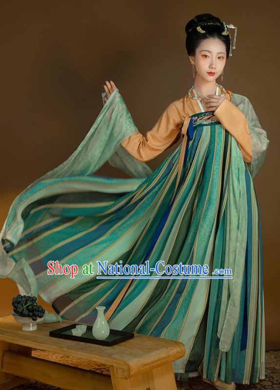 Top Grade Chinese Traditional Tang Dynasty Princess Hanfu Apparels Ancient Palace Lady Historical Costumes Blouse and Embroidered Slip Skirt Full Set