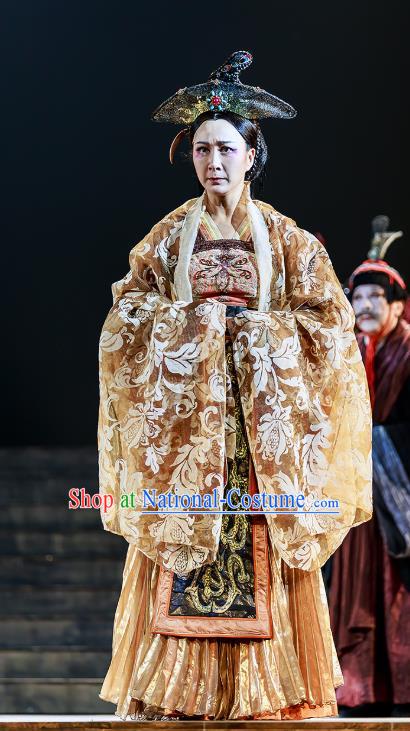 Chinese Historical Drama The Prince of Lanling Ancient Queen Qi Garment Costumes Traditional Stage Show Actress Dress Royal Empress Apparels and Headdress