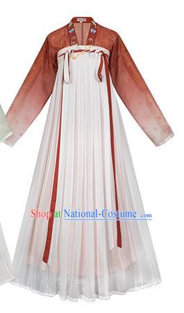 Top Chinese Traditional Tang Dynasty Noble Lady Hanfu Apparels Ancient Patrician Girl Historical Costumes Blouse and Slip Skirt Full Set