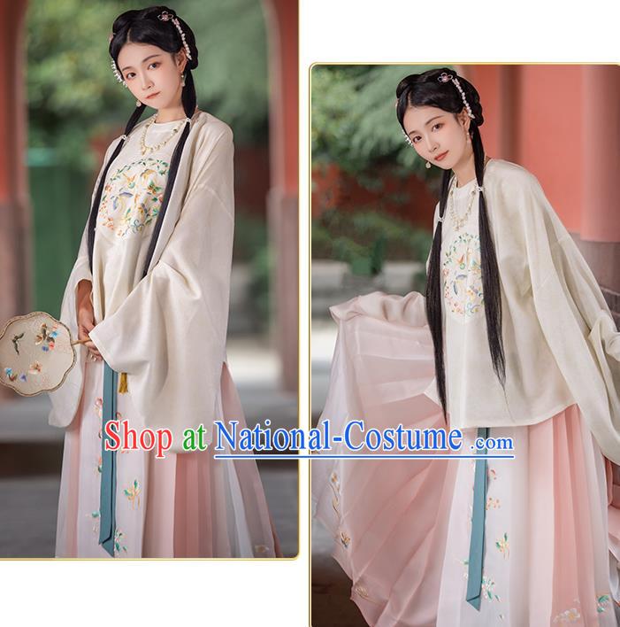 Traditional Chinese Ming Dynasty Patrician Lady Hanfu Apparels Ancient Nobility Female Historical Costumes Embroidered Blouse and Horse Face Skirt Complete Set