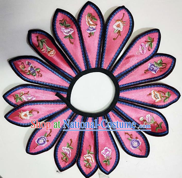 Chinese Traditional Qing Dynasty Embroidered Flowers Pattern Pink Shoulder Embroidery Craft Embroidered Sixteen Pieces Shoulder Accessories