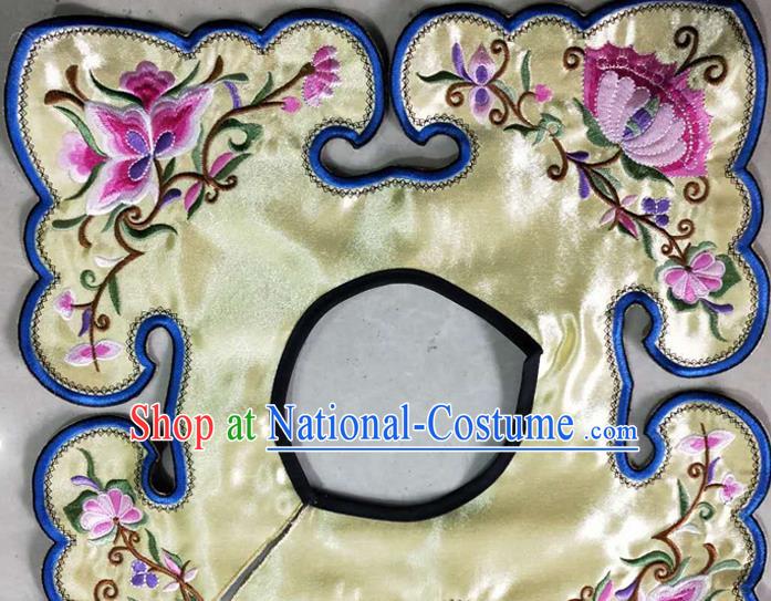 Chinese Traditional Embroidered Flowers Pattern Yellow Patch Embroidery Craft Qing Dynasty Embroidered Shoulder Accessories