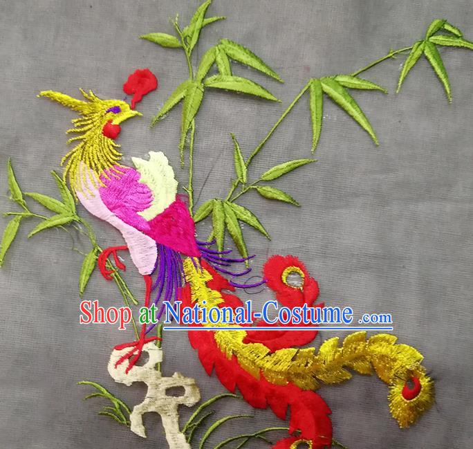 Chinese Traditional Embroidered Phoenix Bamboo Pattern Patch Decoration Embroidery Craft Embroidered Accessories