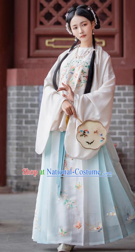 Top Chinese Traditional Ming Dynasty Nobility Female Hanfu Apparels Ancient Patrician Lady Historical Costumes Blouse and Horse Face Skirt Complete Set