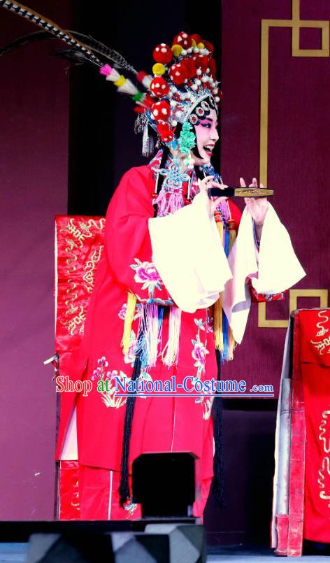 Chinese Sichuan Opera Highlights Hua Tan Garment Costumes and Headdress Zhan Ying Long Traditional Peking Opera Actress Fan Lihua Red Dress Apparels