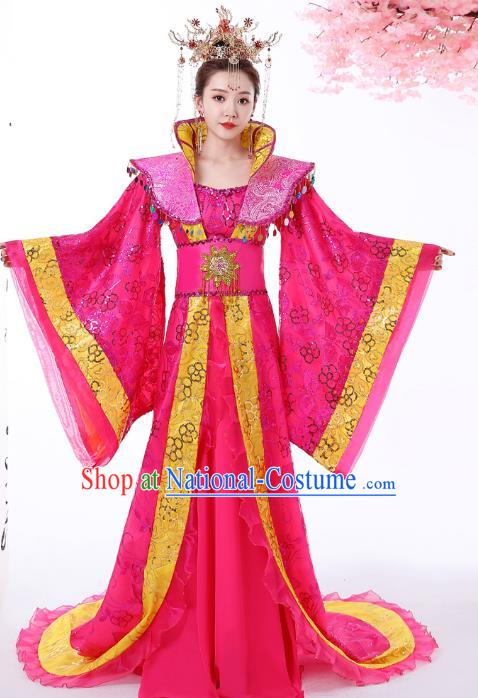 Chinese Ancient Imperial Consort Rosy Hanfu Dress Apparels Traditional Drama Tang Dynasty Court Woman Historical Costumes Complete Set