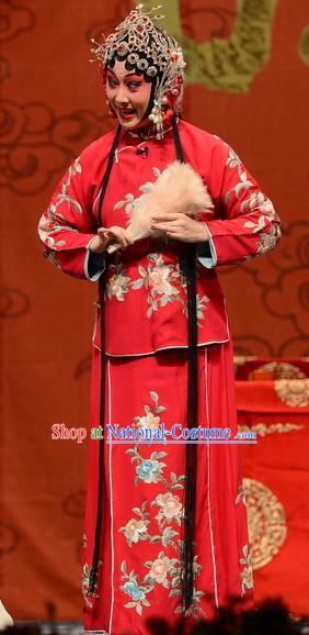 Chinese Hebei Clapper Opera Hua Tan Red Garment Costumes and Headdress Wang Baochuan Traditional Bangzi Opera Actress Dress Young Lady Apparels