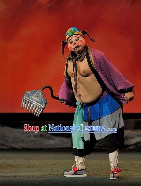 The Mountain of Fire Chinese Sichuan Opera Zhu Bajie Apparels Costumes and Headpieces Peking Opera Highlights Garment Monk Clothing