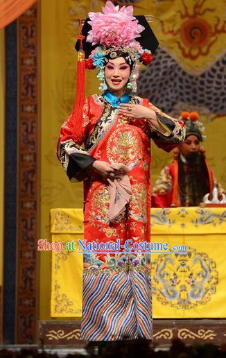 Chinese Hebei Clapper Opera Princess Daizhan Garment Costumes and Headdress Wang Baochuan Traditional Bangzi Opera Imperial Consort Dress Hua Tan Apparels