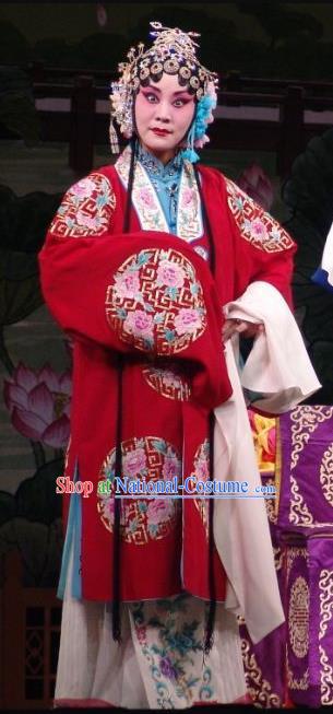 Chinese Hebei Clapper Opera Diva Garment Costumes and Headdress Wang Baochuan Traditional Bangzi Opera Imperial Empress Dress Hua Tan Apparels