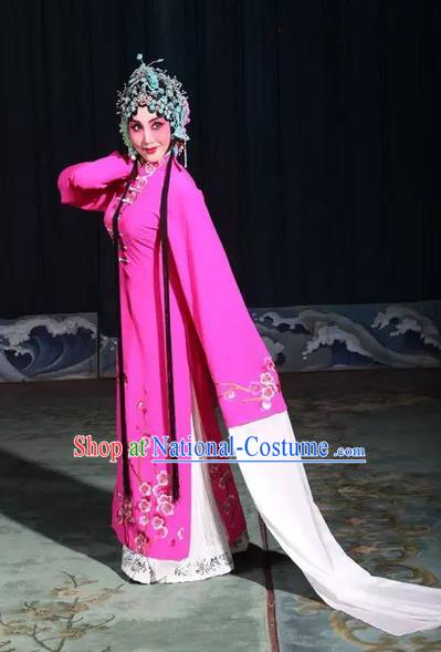 Chinese Hebei Clapper Opera Diva Garment Costumes and Headdress Traditional Bangzi Opera Hua Tan Rosy Dress Actress Liu Lanzhi Apparels