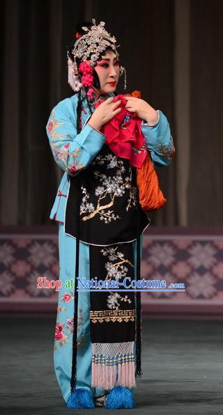 Chinese Hebei Clapper Opera Elderly Female Garment Costumes and Headdress Dou E Yuan Traditional Bangzi Opera Dame Cai Dress Apparels