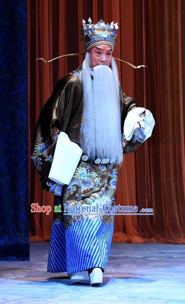 Xue Gang Fan Tang Chinese Bangzi Opera Elderly Male Apparels Costumes and Headpieces Traditional Hebei Clapper Opera Laosheng Garment Official Xu Ce Clothing