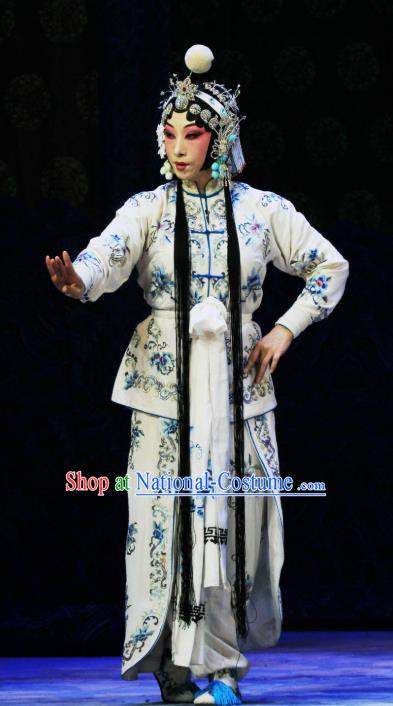 Chinese Hebei Clapper Opera Martial Female Yang Jiumei Garment Costumes and Headdress Kou Zhun Traditional Bangzi Opera Young Lady Dress Wudan Apparels