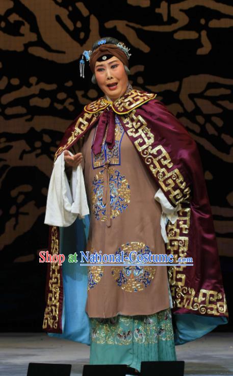 Chinese Hebei Clapper Opera Dowager Countess Garment Costumes and Headdress Kou Zhun Traditional Bangzi Opera Laodan Dress Dame She Saihua Apparels