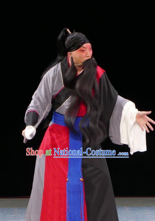 Chun Qiu Bi Chinese Bangzi Opera Prisoner Wang Yancheng Apparels Costumes and Headpieces Traditional Hebei Clapper Opera Laosheng Garment Elderly Male Clothing