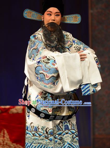 Yuan Men Zhan Zi Chinese Bangzi Opera Laosheng Apparels Costumes and Headpieces Traditional Hebei Clapper Opera Swordsman Garment Elderly Male Yang Yanzhao Clothing