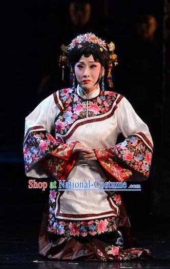 Chinese Hebei Clapper Opera Rich Female Garment Costumes and Headdress Golden Lock Notes Traditional Bangzi Opera Young Mistress Dress Actress Apparels