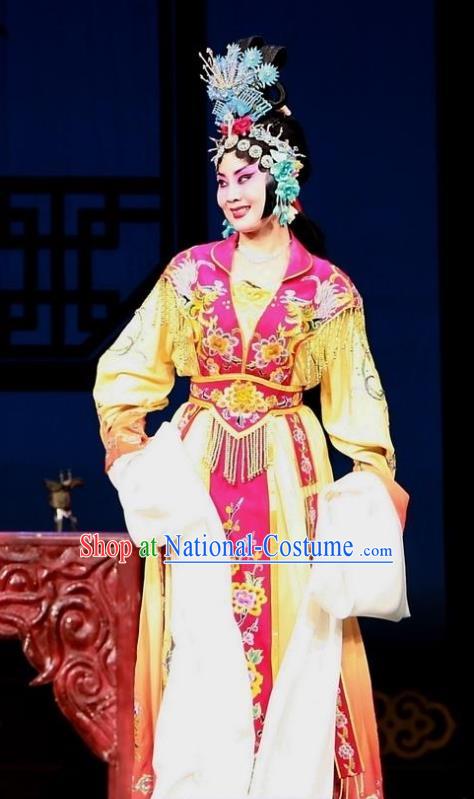 Chinese Hebei Clapper Opera Actress Wang Lanying Garment Costumes and Headdress Traditional Bangzi Opera Princess Nanning Dress Hua Tan Apparels