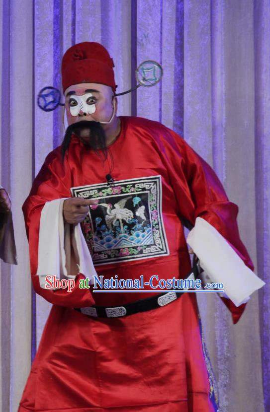 Chinese Bangzi Opera Magistrate Apparels Costumes and Headpieces Traditional Shanxi Clapper Opera Clown Garment Red Official Clothing