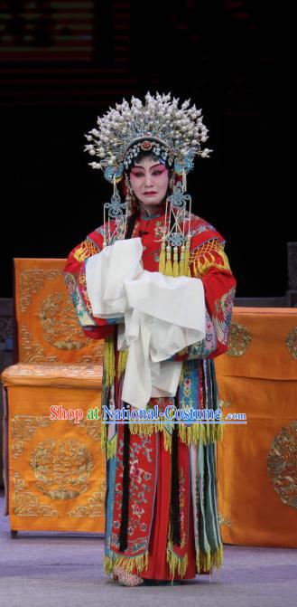 Chinese Shanxi Clapper Opera Princess Garment Costumes and Headdress Traditional Bangzi Opera Hua Tan Red Dress Court Woman Apparels