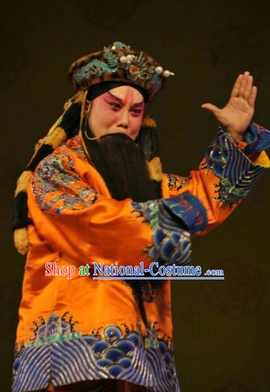 San Guan Pai Yan Chinese Bangzi Opera Prince Yang Yanhui Apparels Costumes and Headpieces Traditional Shanxi Clapper Opera Elderly Male Garment Laosheng Clothing