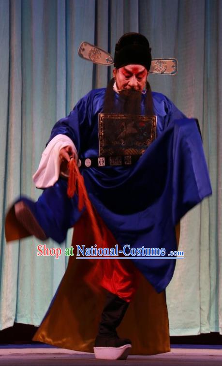 Pan Yang Song Chinese Bangzi Opera Laosheng Kou Zhun Apparels Costumes and Headpieces Traditional Shanxi Clapper Opera Official Garment Magistrate Kou Zhun Clothing