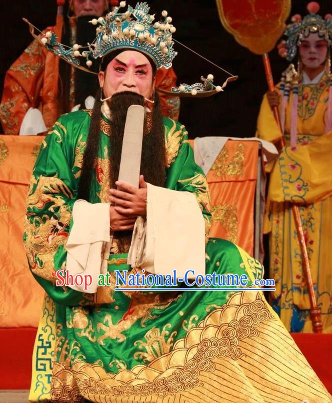 Pan Yang Song Chinese Bangzi Opera Elderly Male Apparels Costumes and Headpieces Traditional Shanxi Clapper Opera Official Kou Zhun Garment Laosheng Clothing