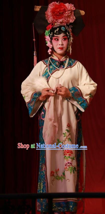 Chinese Shanxi Clapper Opera Princess Garment Costumes and Headdress Ba Lang Ci Xiao Traditional Bangzi Opera Young Female White Dress Diva Apparels