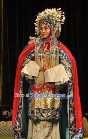 Chinese Shanxi Clapper Opera Actress Garment Costumes and Headdress Loyal To Imperial Family Traditional Bangzi Opera Imperial Consort Pang Dress Hua Tan Apparels