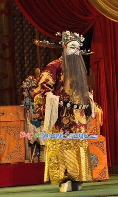 Loyal To Imperial Family Chinese Bangzi Opera Treacherous Official Pang Wen Apparels Costumes and Headpieces Traditional Shanxi Clapper Opera Laosheng Garment Jing Role Clothing