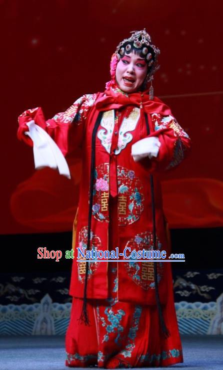 Chinese Shanxi Clapper Opera Young Female Zhou Fenglian Garment Costumes and Headdress Sedan Chair Lift Traditional Bangzi Opera Hua Tan Red Dress Bride Apparels