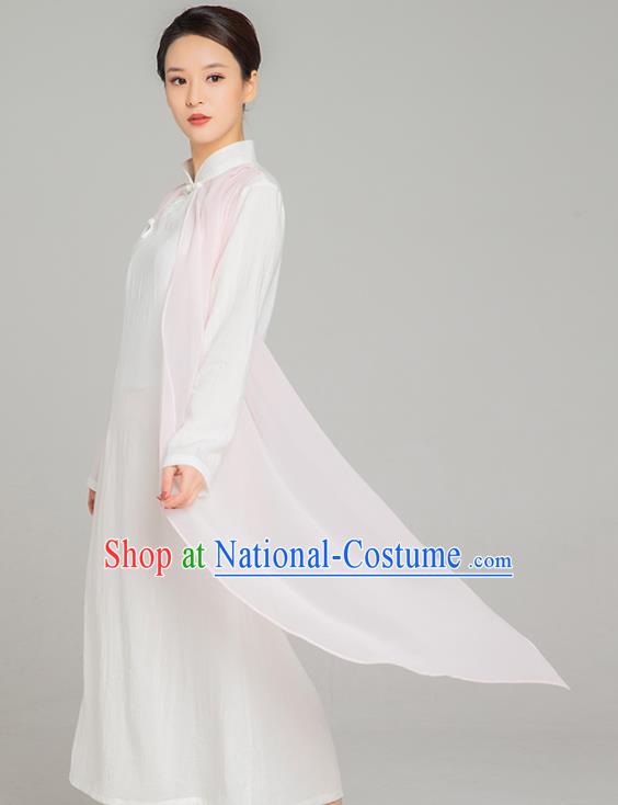 Asian Chinese Traditional Tang Suit Pink Chiffon Cloak Dress Martial Arts Costumes China Kung Fu Garment for Women