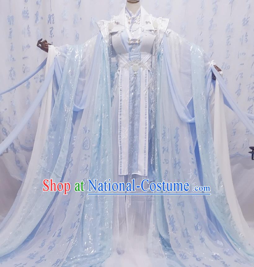 Chinese Traditional Cosplay Blue Hanfu Dress Costumes Ancient Princess Apparels for Women