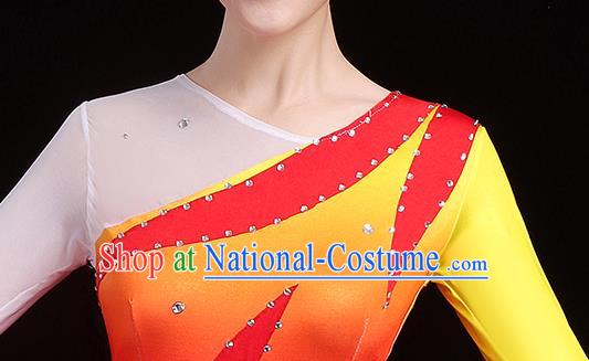 Traditional Chinese Modern Dance Costumes Opening Dance Stage Show Garment Chorus Group Red Veil Dress for Women