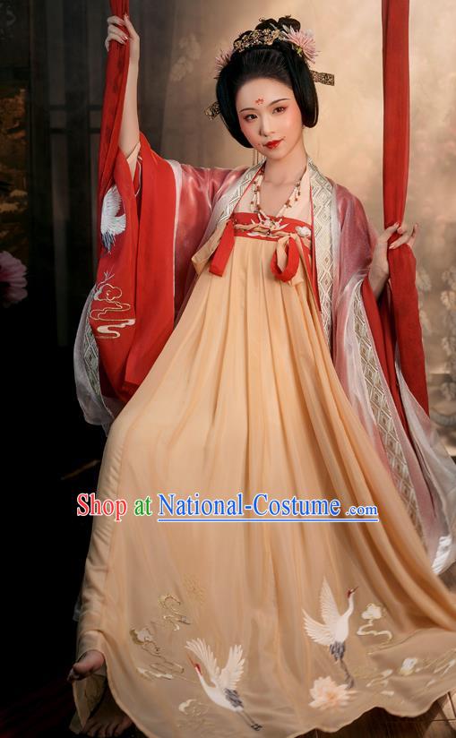 Chinese Ancient Tang Dynasty Noble Concubine Hanfu Garment Embroidered Cloak Blouse and Dress Historical Costumes Full Set