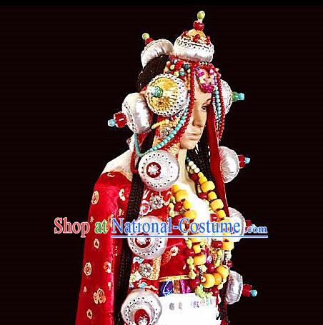 Chinese Traditional Tibetan Nationality Folk Dance Hair Accessories Decoration Handmade Zang Ethnic Bride Wedding Headwear for Women