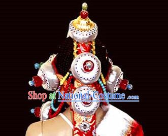 Chinese Traditional Tibetan Nationality Folk Dance Hair Accessories Decoration Handmade Zang Ethnic Bride Wedding Headwear for Women