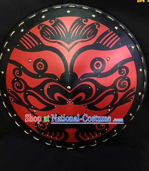 Traditional Chinese Ming Dynasty Infantry Wood Shield Ancient Warrior Soldier Beast Pattern Leather Protect Accessories for Men