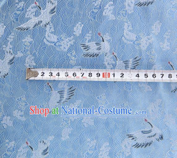 Japanese Traditional Cloud Crane Pattern Design Light Blue Brocade Fabric Silk Material Traditional Asian Japan Kimono Dress Satin Tapestry