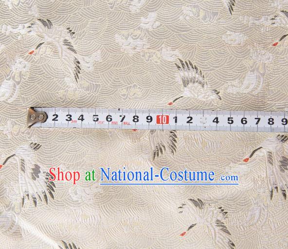 Japanese Traditional Cloud Crane Pattern Design Beige Brocade Fabric Silk Material Traditional Asian Japan Kimono Dress Satin Tapestry