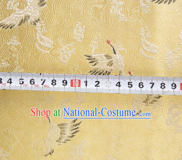 Japanese Traditional Cloud Crane Pattern Design Light Yellow Brocade Fabric Silk Material Traditional Asian Japan Kimono Dress Satin Tapestry