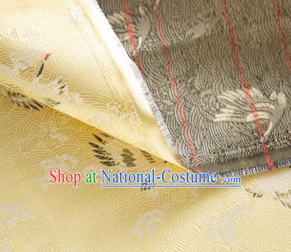 Japanese Traditional Cloud Crane Pattern Design Light Yellow Brocade Fabric Silk Material Traditional Asian Japan Kimono Dress Satin Tapestry