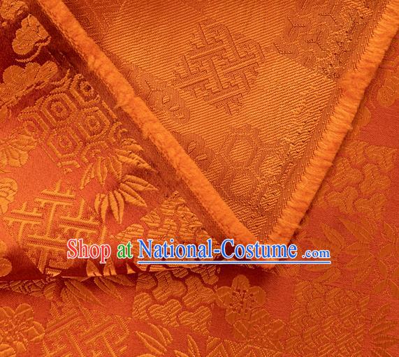 Japanese Traditional Bamboo Leaf Coppor Pattern Design Orange Brocade Fabric Silk Material Traditional Asian Japan Kimono Dress Satin Tapestry