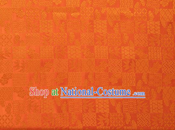 Japanese Traditional Bamboo Leaf Coppor Pattern Design Orange Brocade Fabric Silk Material Traditional Asian Japan Kimono Dress Satin Tapestry