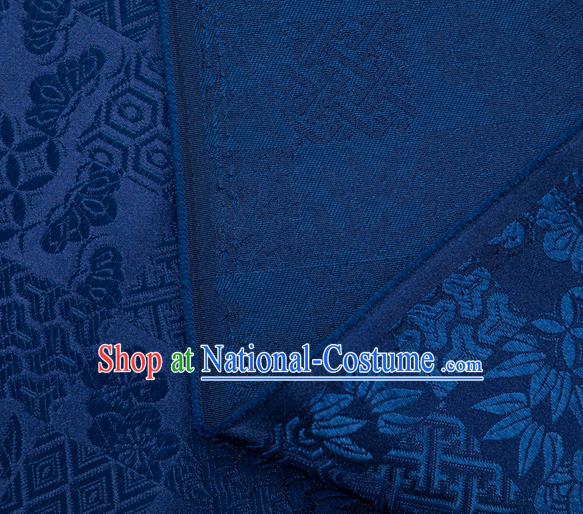 Japanese Traditional Bamboo Leaf Coppor Pattern Design Navy Blue Brocade Fabric Silk Material Traditional Asian Japan Kimono Dress Satin Tapestry