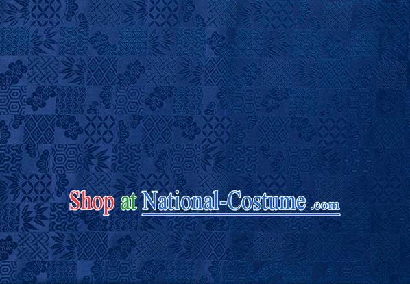 Japanese Traditional Bamboo Leaf Coppor Pattern Design Navy Blue Brocade Fabric Silk Material Traditional Asian Japan Kimono Dress Satin Tapestry