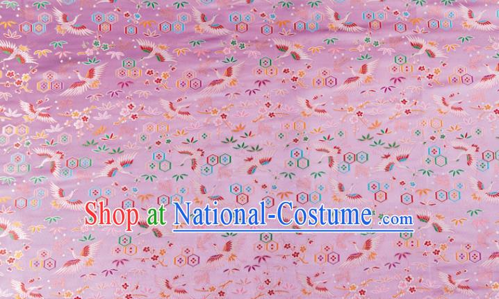 Japanese Traditional Crane Plum Pattern Design Lilac Brocade Nishijin Fabric Silk Material Traditional Asian Japan Kimono Tapestry Satin