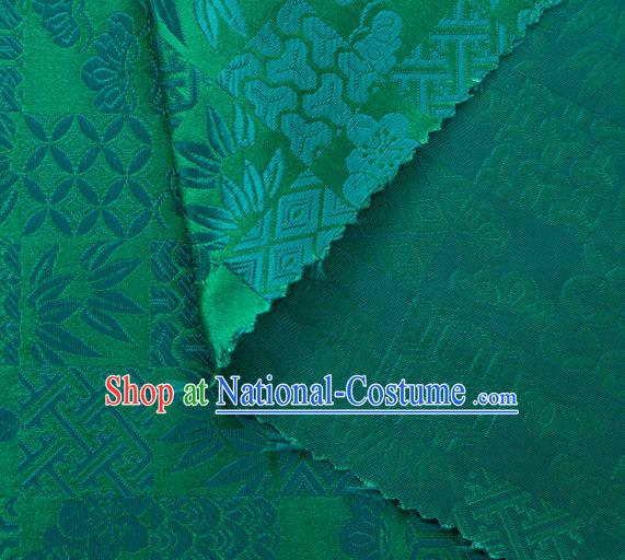 Japanese Traditional Bamboo Leaf Coppor Pattern Design Green Brocade Fabric Silk Material Traditional Asian Japan Kimono Dress Satin Tapestry